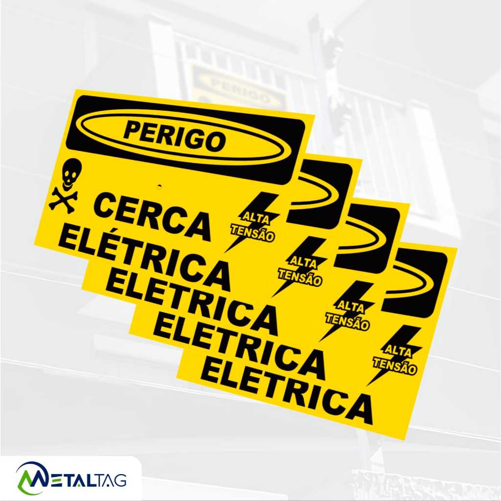 20  Placa Advertência Perigo Cuidado Cerca Elétrica Alumínio