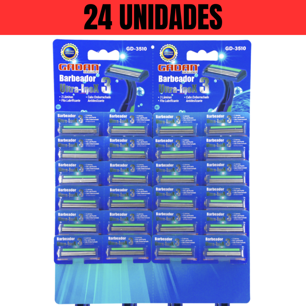 Kit 24 Aparelhos de Barbear Com 3 Lâminas de Aço Inox Com Lubrificante, Descartável, Afiado, Atacado