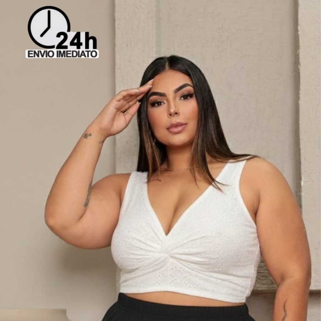 CROPPED PLUS SIZE NÓ FRONTAL, FORRO DUPLO, ALÇAS LARGAS, COSTAS FECHADA VESTE DO 46 AO 48. em Oferta na Shopee