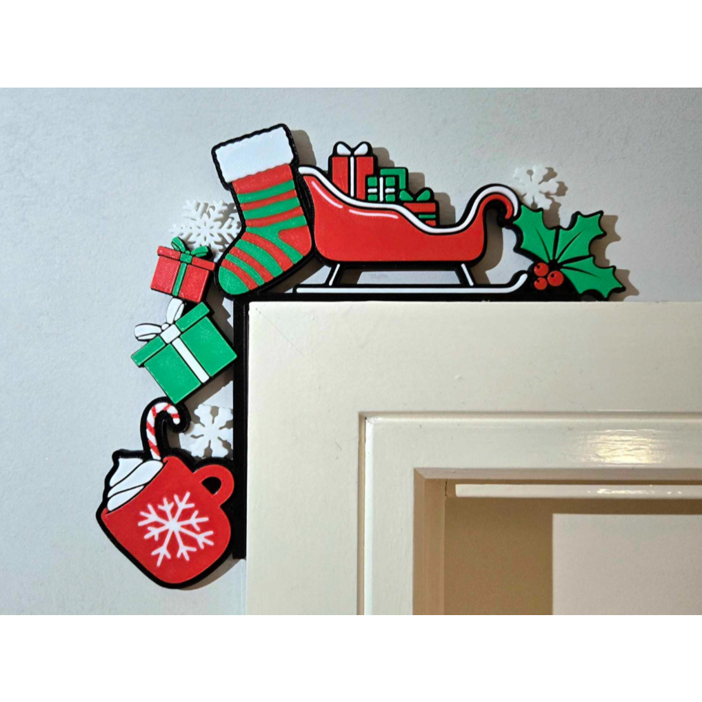 Decoração de canto de Porta Trenó de Natal com Chocolate Quente 22CM Largura 19 Altura - Impressão 3D