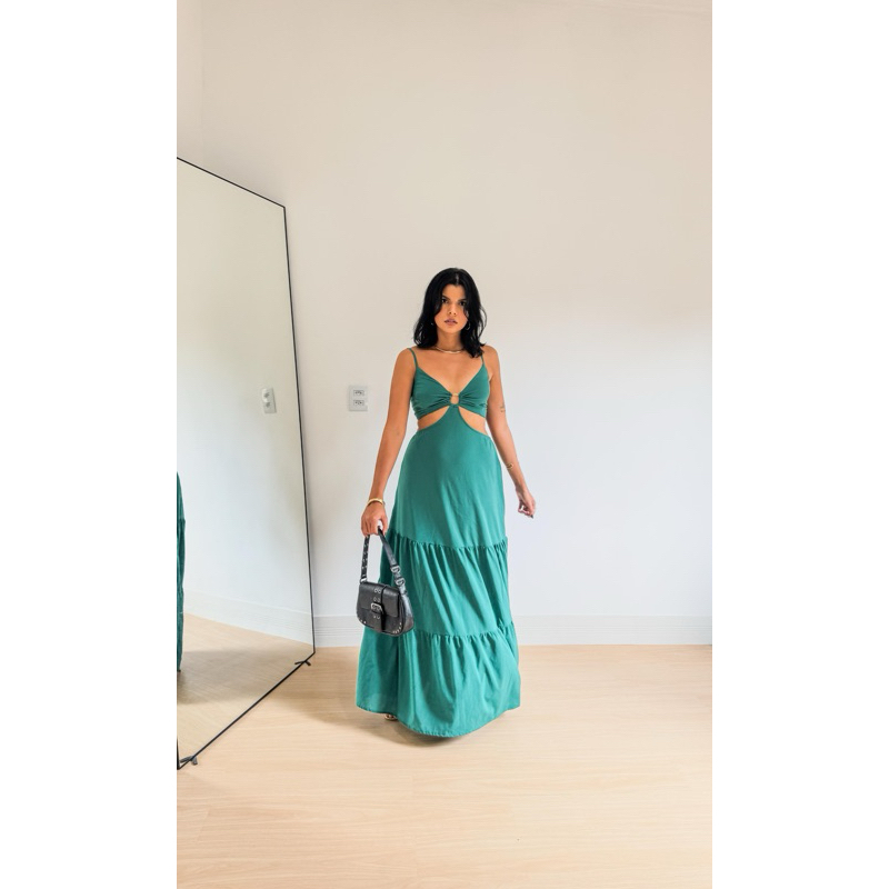 Vestido Longo estampado de Verão Feminino Alça Fina lastex