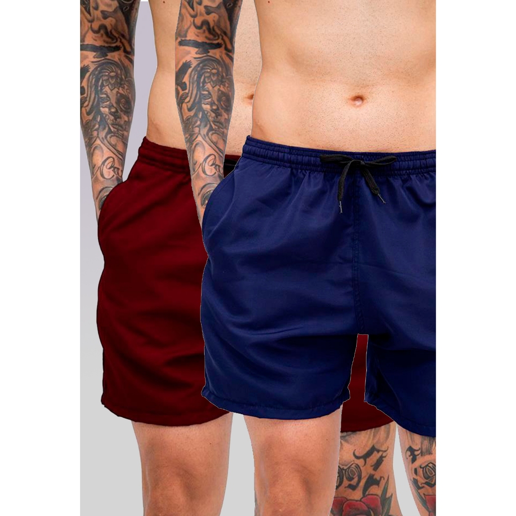 Kit 2 Short Praia Adulto tectel Bermuda Masculina Academia treino esporte tactel short masculino hs Promoção Verão Azul
