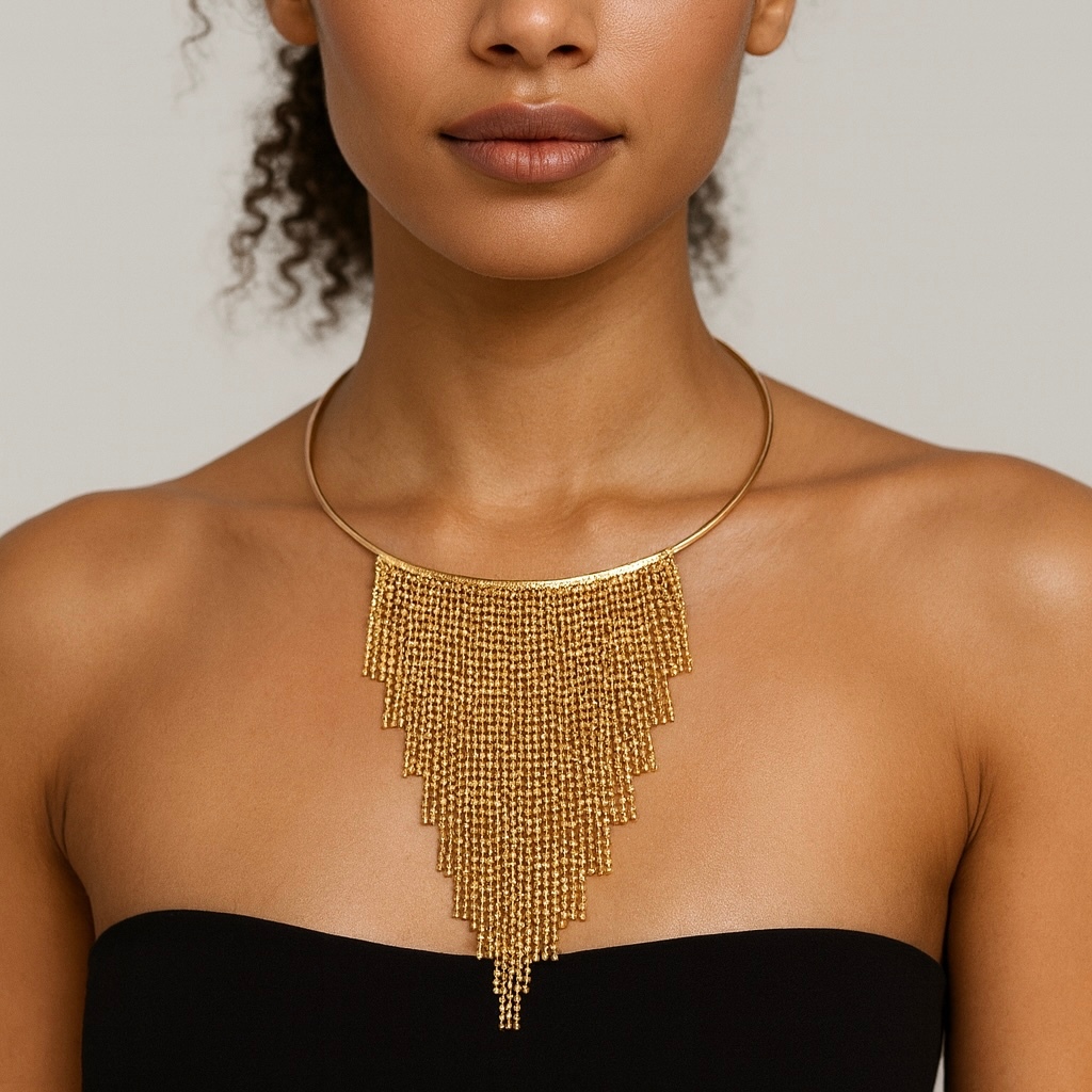 Colar Maxi Gargantilha Feminina Banhado a Ouro ou Prata – Franjas / Gomos Modernos, Moda Festa Luxo em Oferta na Shopee