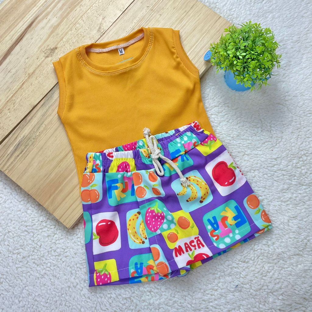 Conjunto Infantil Feminino Blogueirinha – Short Saia e Blusinha - Estampa Sortida