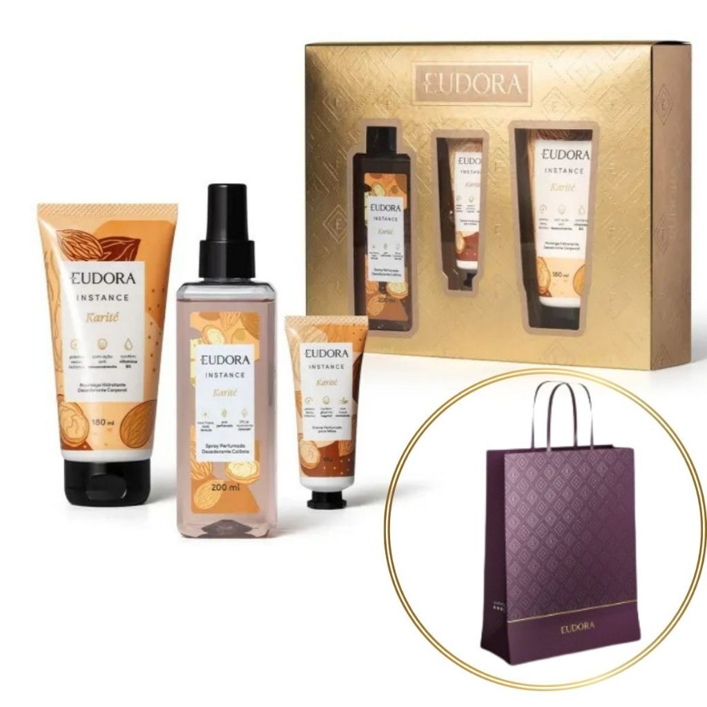 Kit Presente de Natal Instance Karité (3 itens) com Sacola Eudora