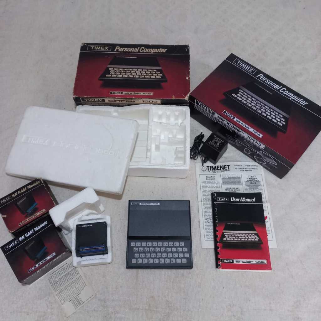 Clássico Timex Sinclair 1000 + Sinclair 1016 16K RAM Module com Caixas