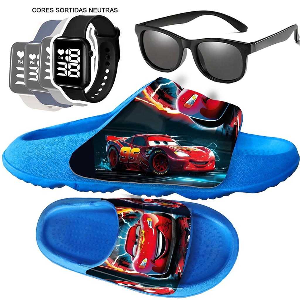 Combo Chinelo Nuvem Infantil Menino Max Px  Confortável / Mais Relógio cores sortidas / Mais Óculos