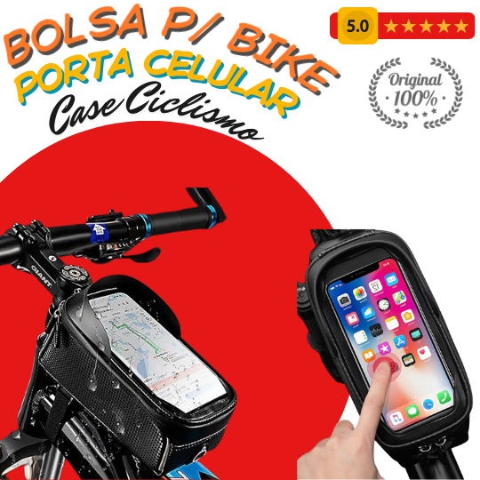 Case Ciclismo à Prova d’Água | Bolsa Porta Celular p/ Bicicleta c/ Suporte Guidão e Quadro Frontal