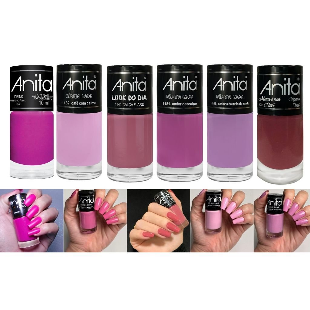 Kit 6 Esmaltes Anita Tons de Rosa Pink Cremoso e Perolado em Oferta na Shopee