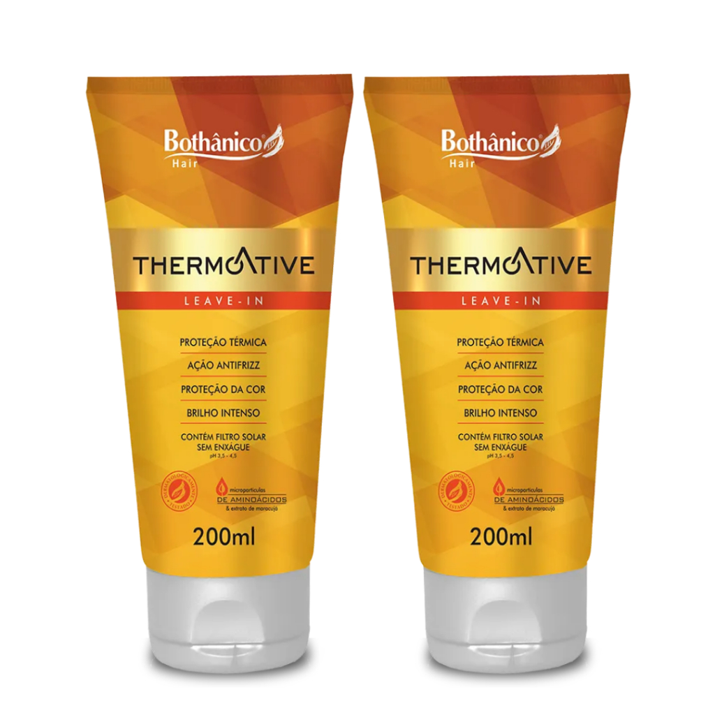 Kit 2 Leave In Thermoative 200ml - Protetor Térmico, Filtro Solar, Sem Enxague, Anti Frizz | Bothânico Hair Cosméticos