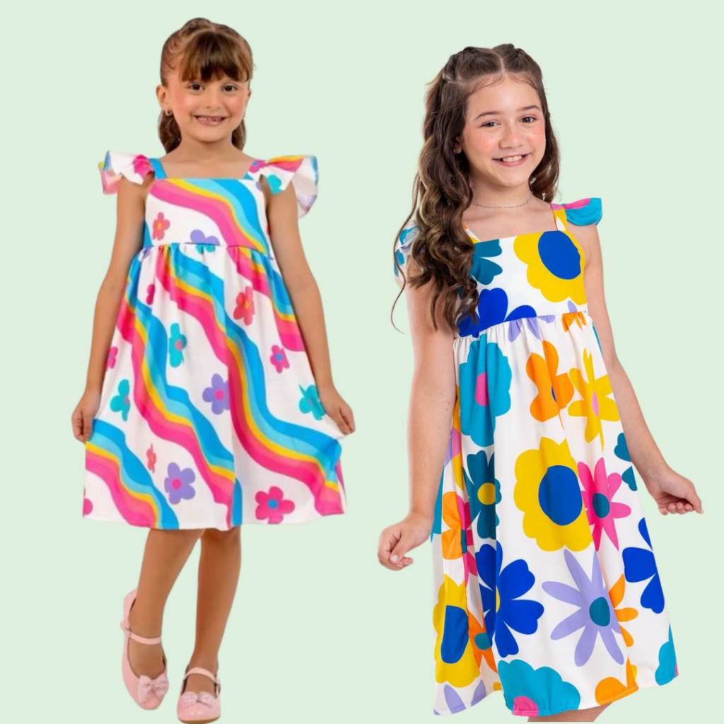 Vestido Infantil Menina  4 a 12 Anos com Estampa Exclusiva – Confortável, Estiloso e Perfeito para Todas as Ocasiões
