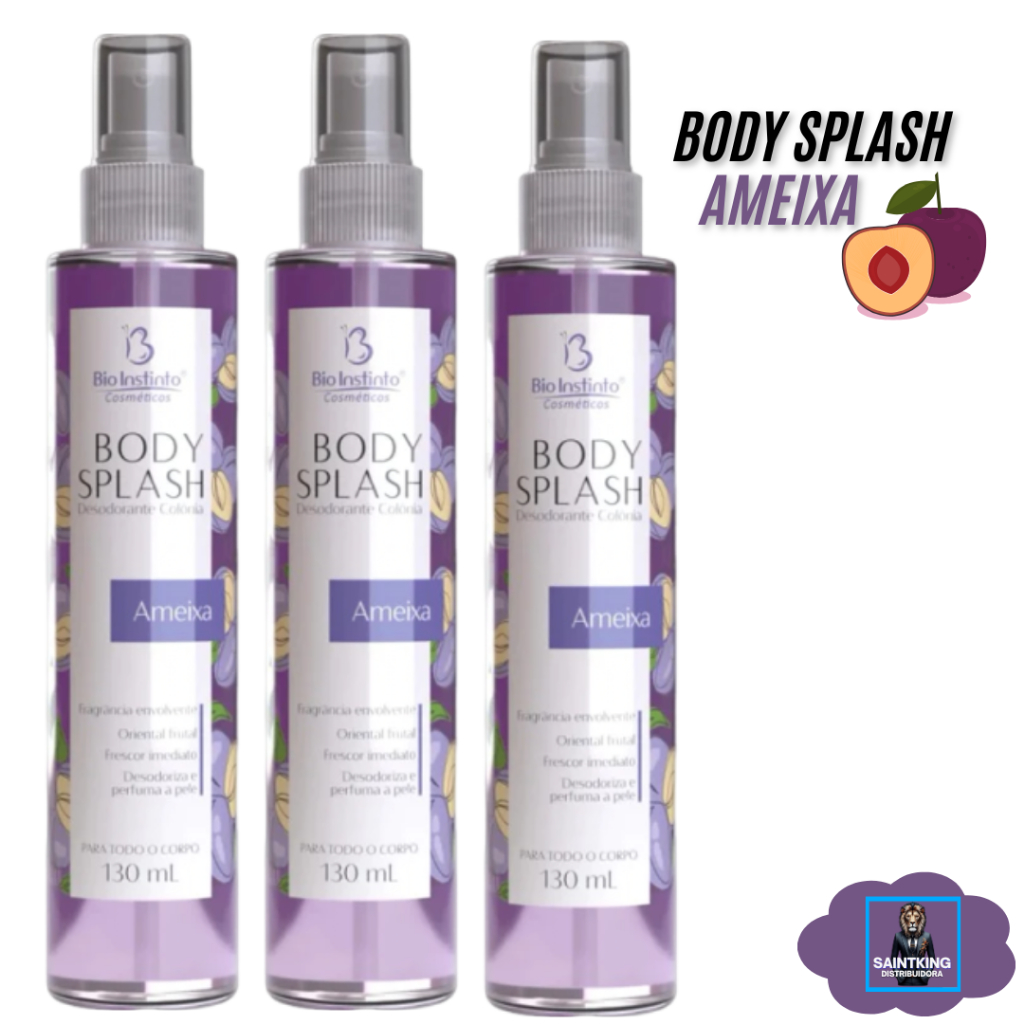 Kit 3 Perfume Corporal Desodorante Body Splash Ameixa Bio Instinto 130 ml Sensual Marcante Feminino Frutal