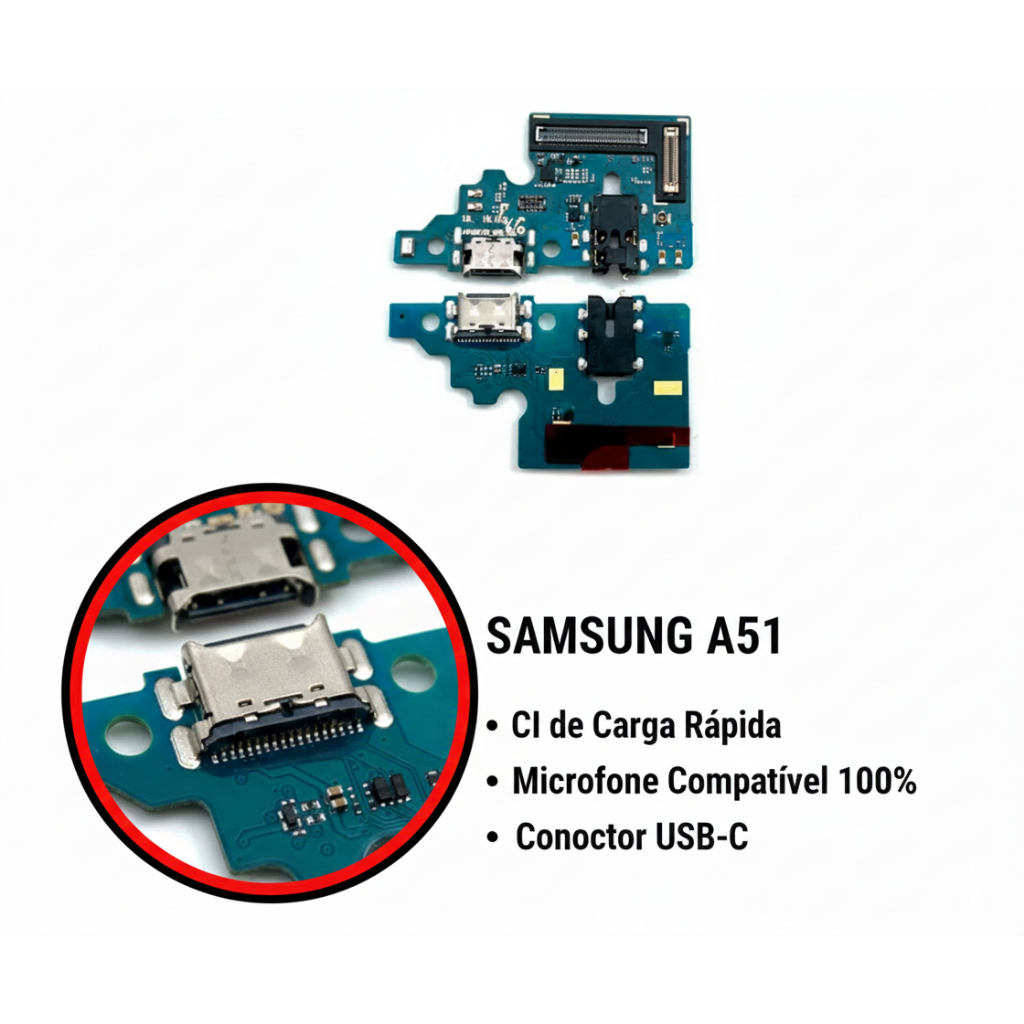 Placa de Carga Turbo Compatível Galaxy A51 A515 – Conector Dock USB | Peça Nova