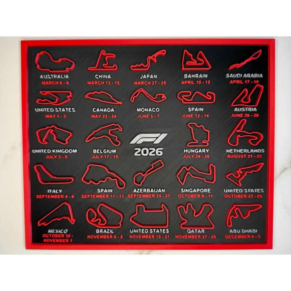 Quadro Circuitos F1 2026 – Decoração Criativa para Fãs de Fórmula 1 | 24 Pistas Oficiais da Temporada