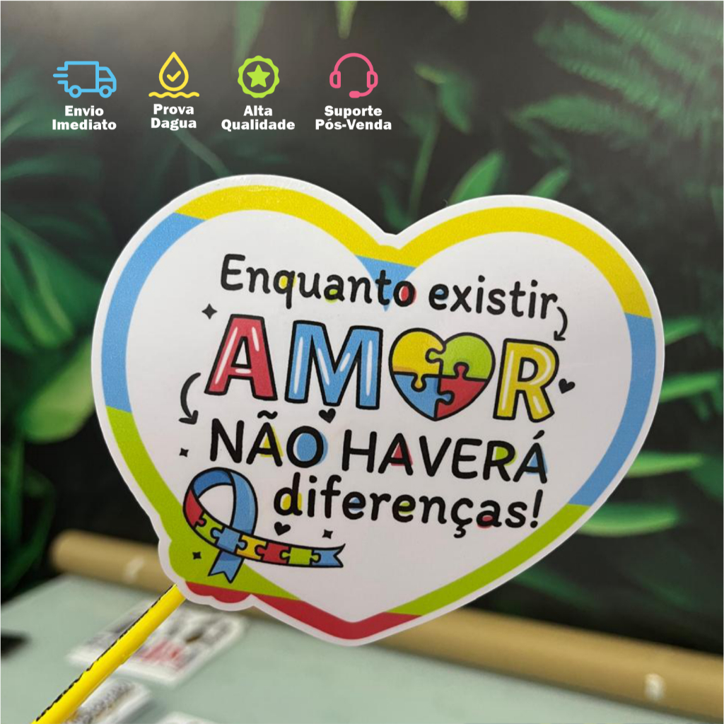 Adesivo Coração Autismo - Enquanto Existir Amor Não Haverá Diferenças Kit com 2 Unidades