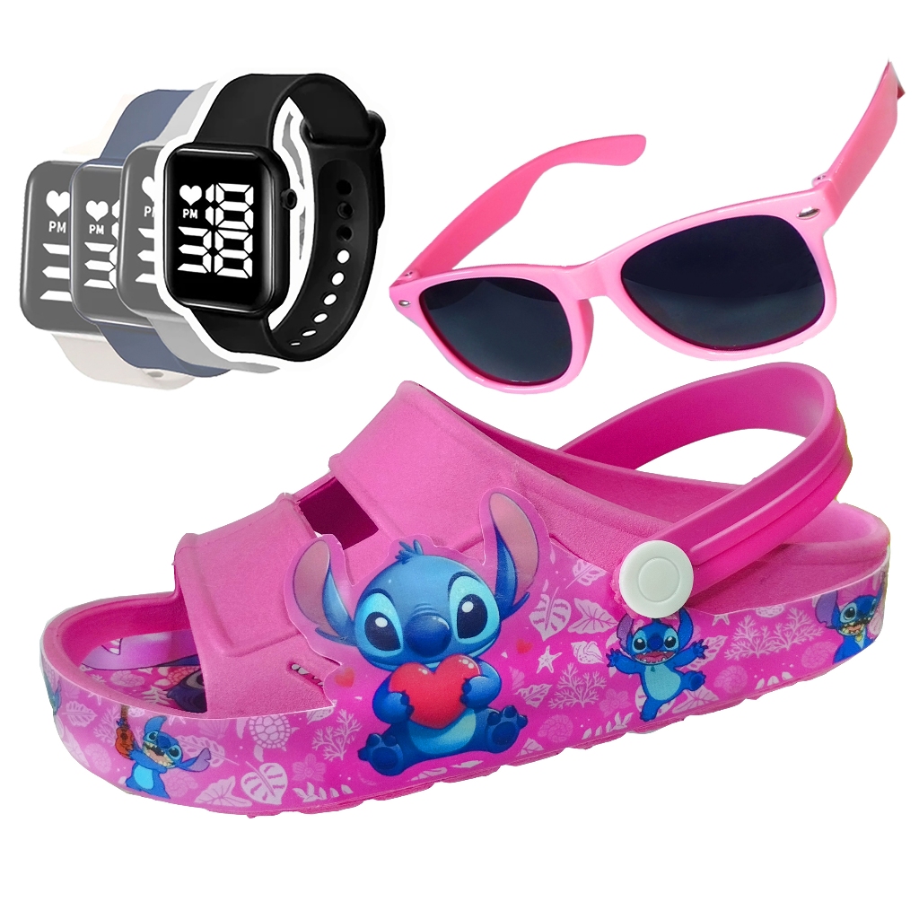 kit Sandália Pro Babuche Papete Chinelo Infantil Menina /Mais Relógio /Mais Oculos