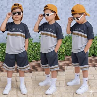 Conjunto Infantil Masculino Dry Fit Premium Camisa + Short Estilo Milano 2 a 12 anos em Oferta na Shopee