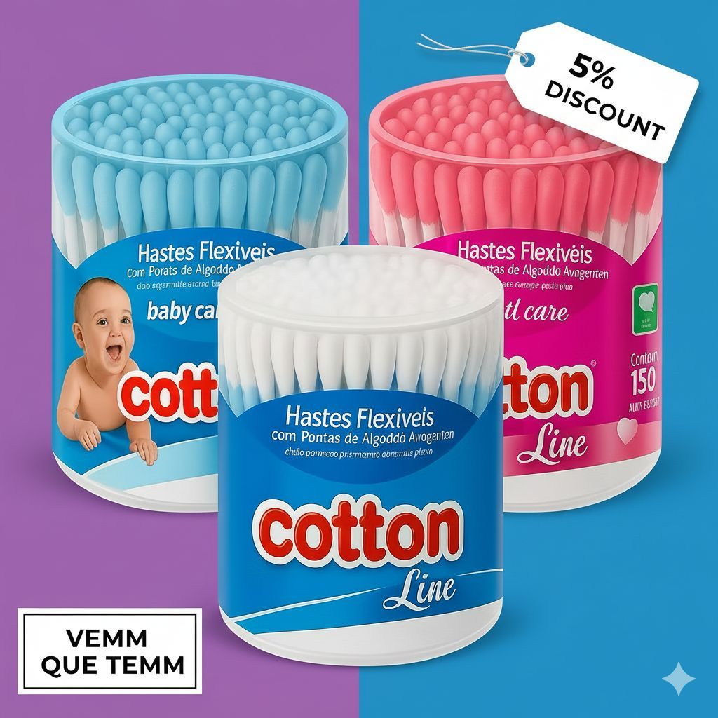 cotonete cotton 150 unidades - cores rosa azul e branco - ouvido - limpeza em Oferta na Shopee
