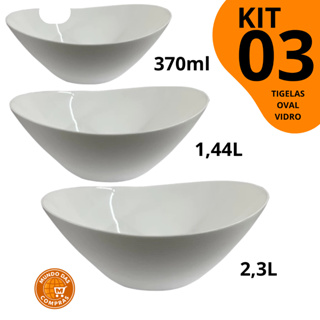 Conjunto Jogo de tigelas 3 peças Travessas Oval em Vidro Temperado opaline kit tigela Branca em Oferta na Shopee