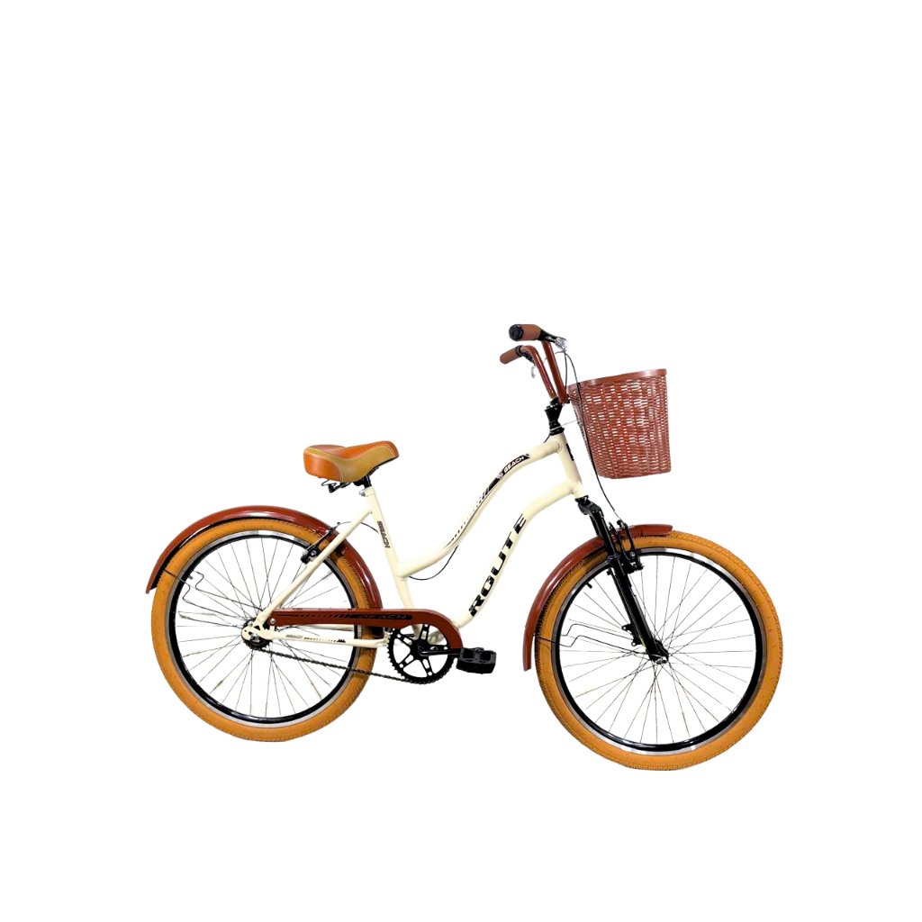 Bicicleta Retrô Aro 26 Beach Route Bike  –BEGE – Com Suspensão Sem Marcha.