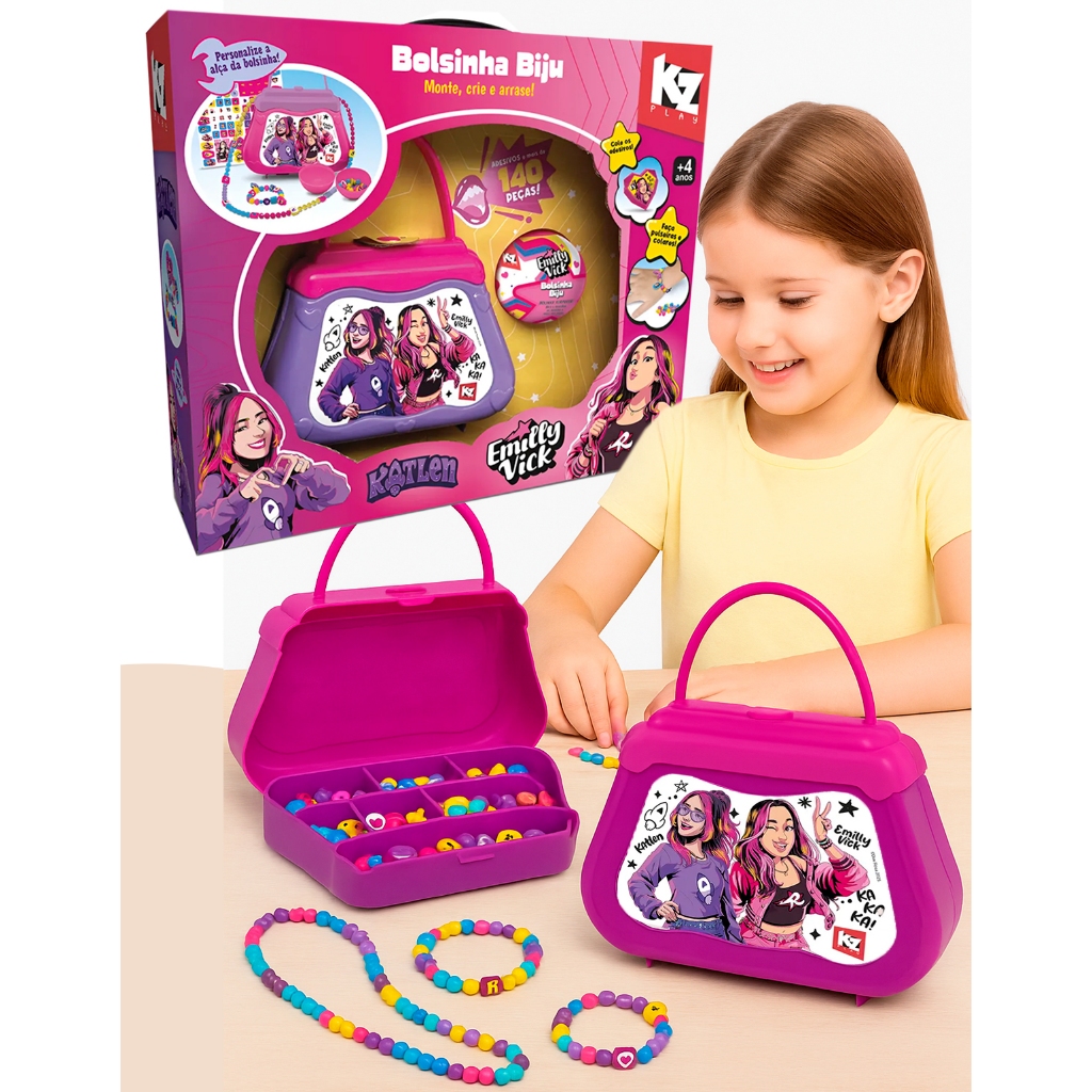 Kit Bolsinha Biju Infantil Emilly Vick Brinquedo Menina Elka + Revista de Colorir Presente