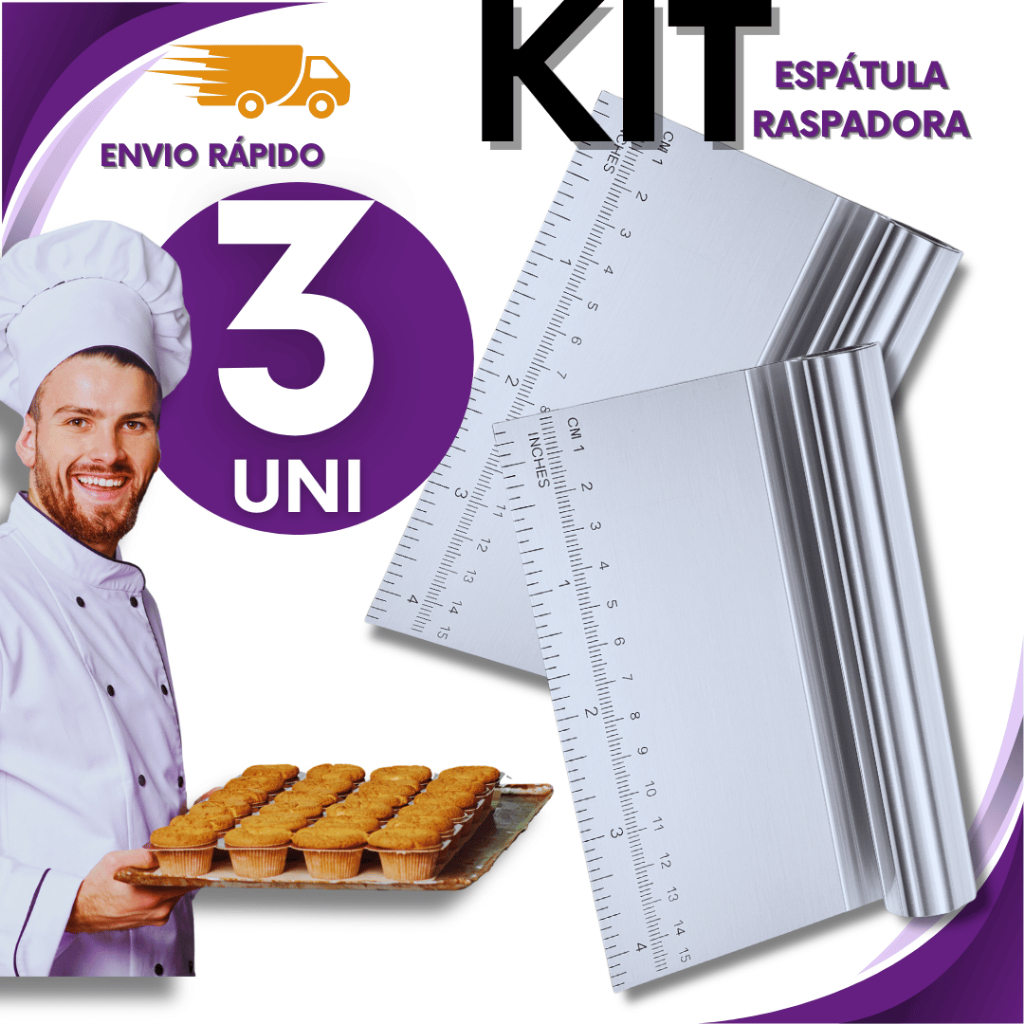 KIT  03 Espátula De Cozinha Salva Bolo Lisa E Tubular Raspadeira pão massa confeitaria Multifuncional