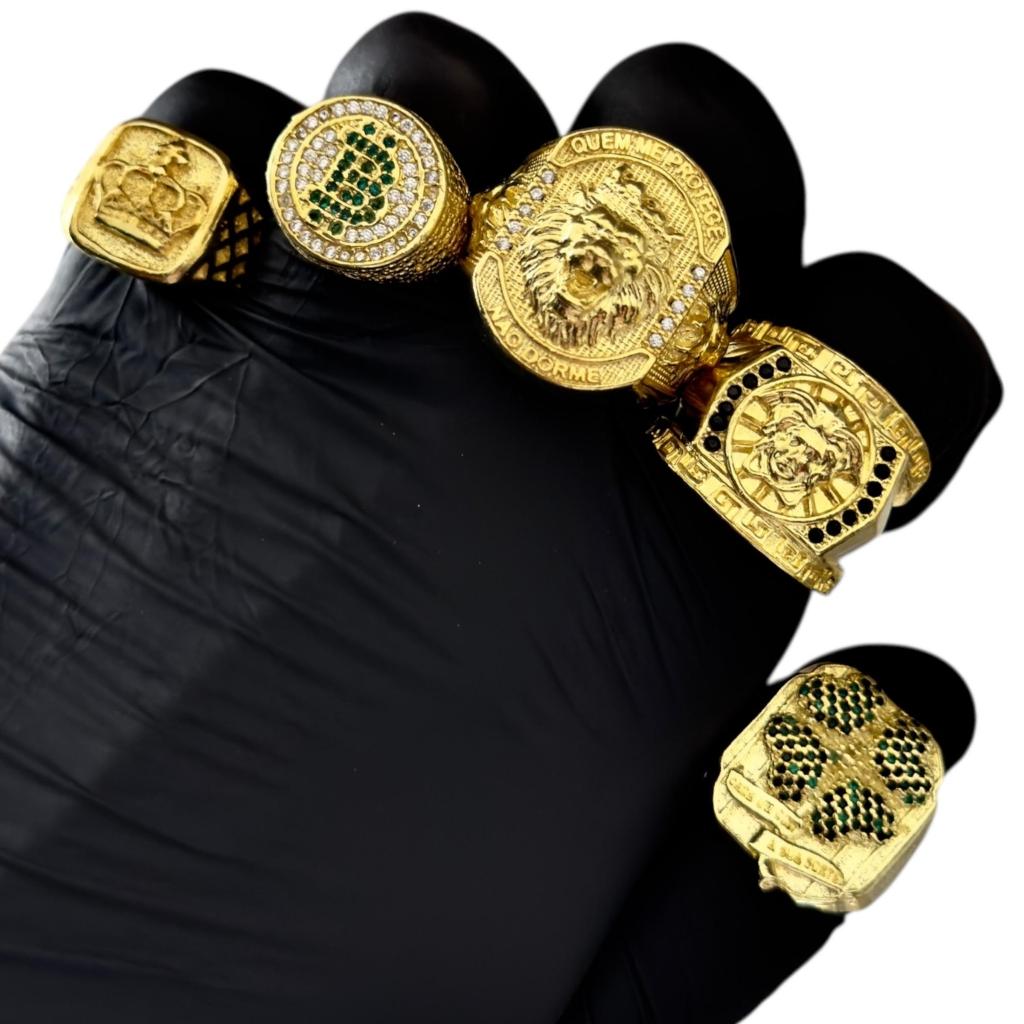 Anel Dedeira Ajustável Moeda Antiga Trevo De 4 Folhas, Medusa, Leão, Bitcoin, Coroa Rei