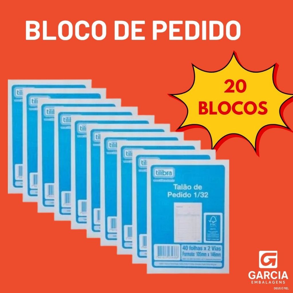 KIT 20 BLOCO DE PEDIDO 1/32 / 1 VIA 50 FOLHAS TILIMBRA