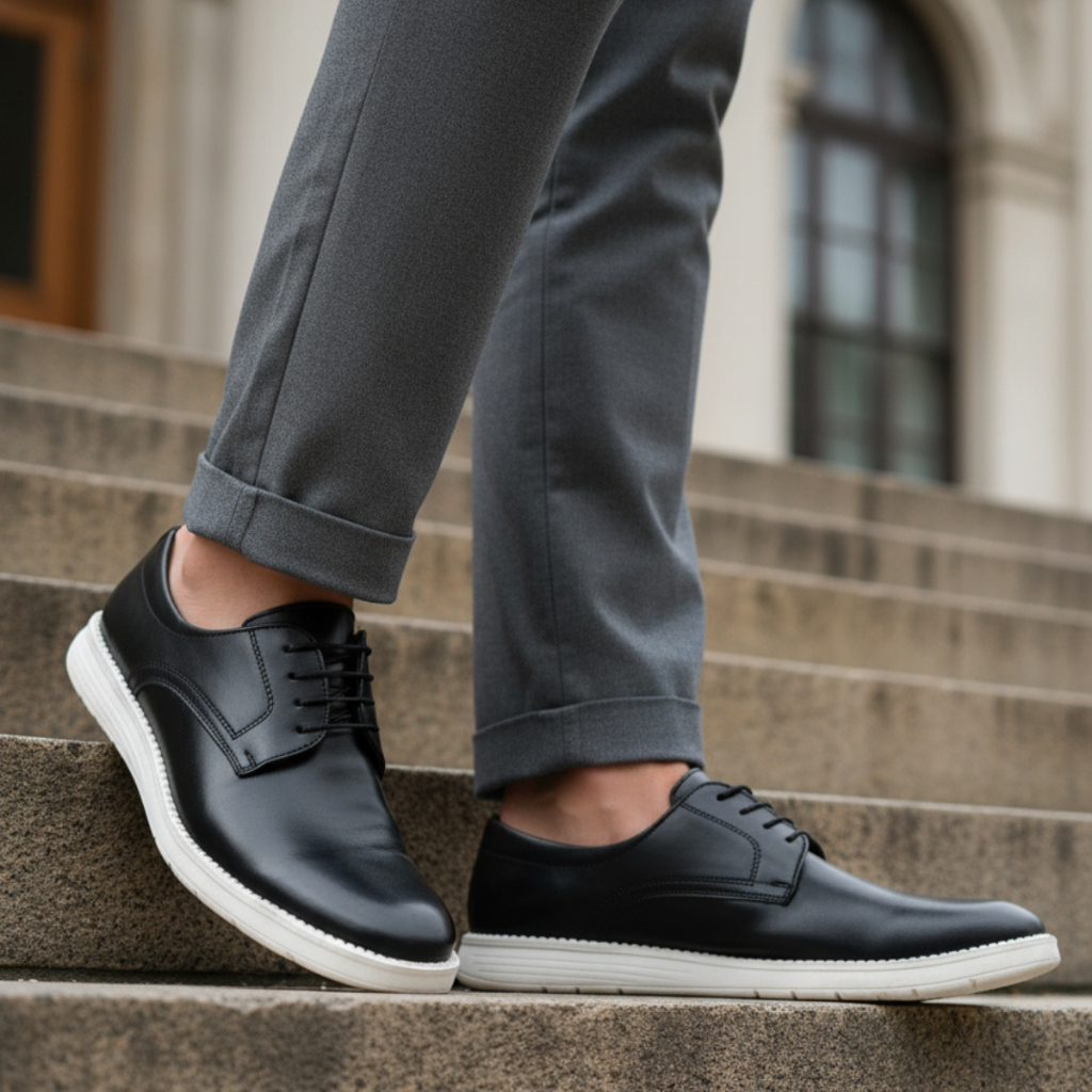 Sapato Social Casual Masculino em Couro Confortável Moderno com Cadarço Dia a Dia Qualquer Ocasiões