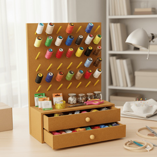 Porta Linha Carretel Mdf 2 Gaveta Suporte Organizador Linha Costura Carretéis Costureira Artesanato em Oferta na Shopee
