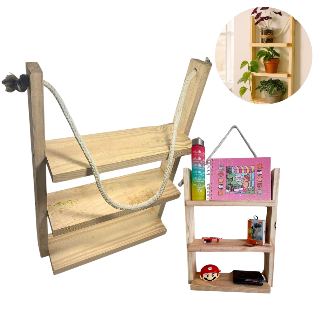 Kit 1-4 Prateleira Madeira 3 Andares com Corda – Decorativa Design Natural Organização Elegante ALTO em Oferta na Shopee