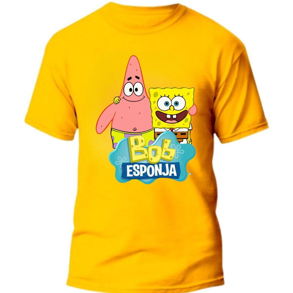 Camiseta Adulto Infantil Estampada Bob Esponja Camisa 100% Algodão Manga Curta Menino Menina