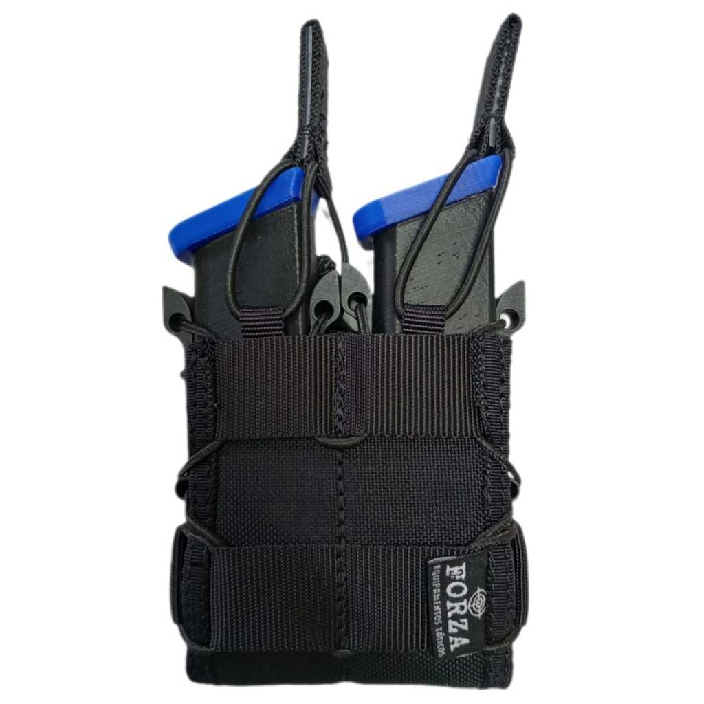 PORTA CARREGADOR DE PISTOL DUPLO FAST MAG MODULAR MOLLE RIGIDO  RESISTENTE CORDURA FORZA