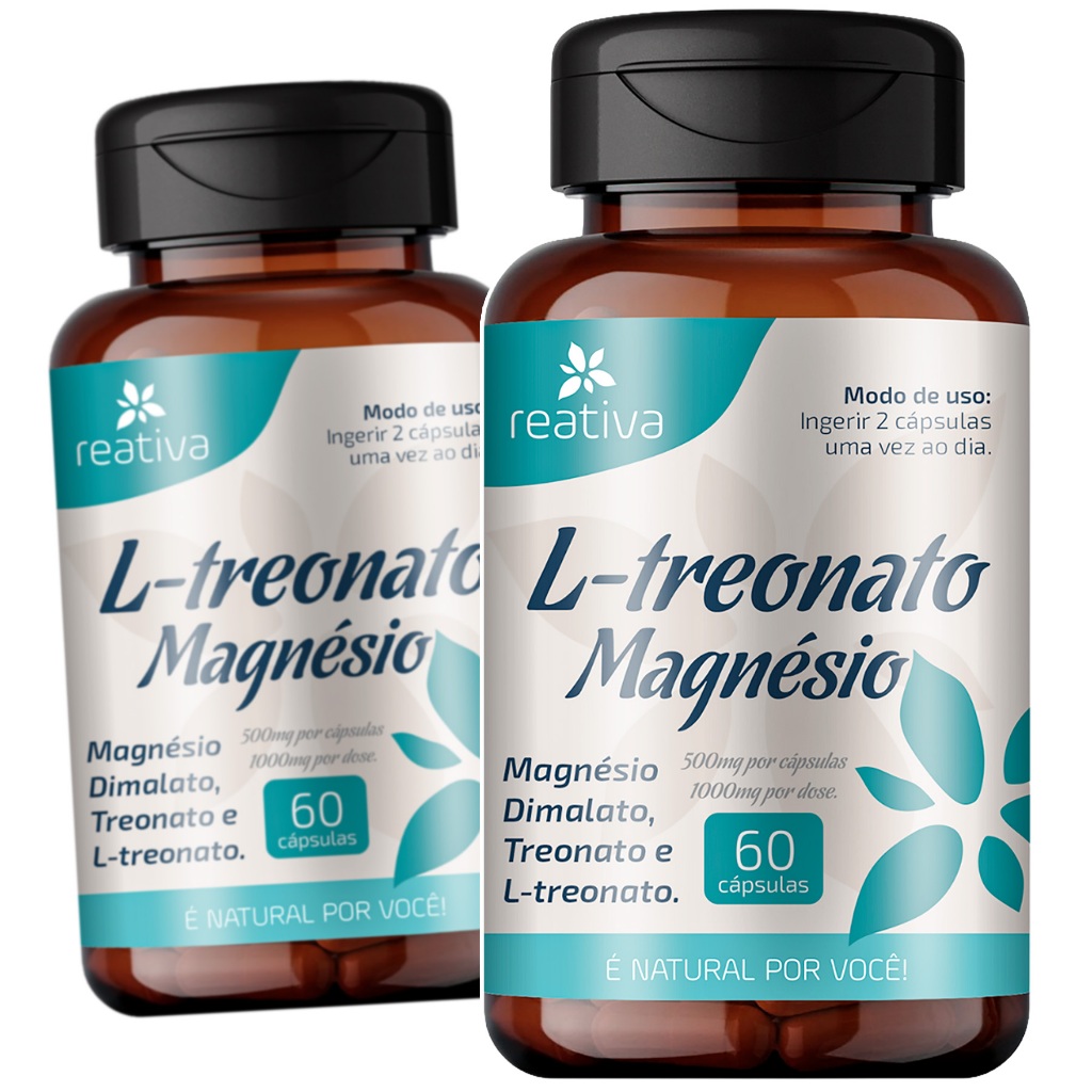 2x Magnesio Treonato Alta Concentração 1000mg 60caps L-Treonina Dimalato Suplemento de Magnesio