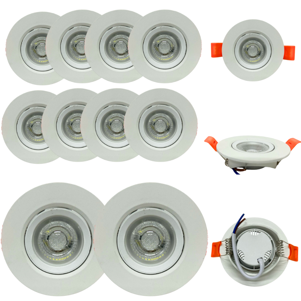 Kit 10 Luminária Spot Led 5w Embutir Redondo 9x9cm Direcionável Frio 6500K ou Quente 3000K Bivolt Teto Sanca