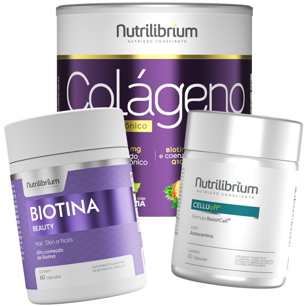 Colágeno Verisol Hialuron + Celluoff + Biotina Nutrilibrium em Oferta na Shopee