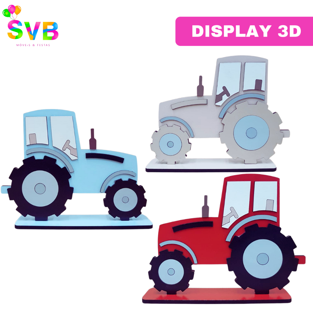 Display Trator 3D Enfeite Mesa Decoração Mdf Centro De Mesa Fazendinha SVB MÓVEIS E FESTAS