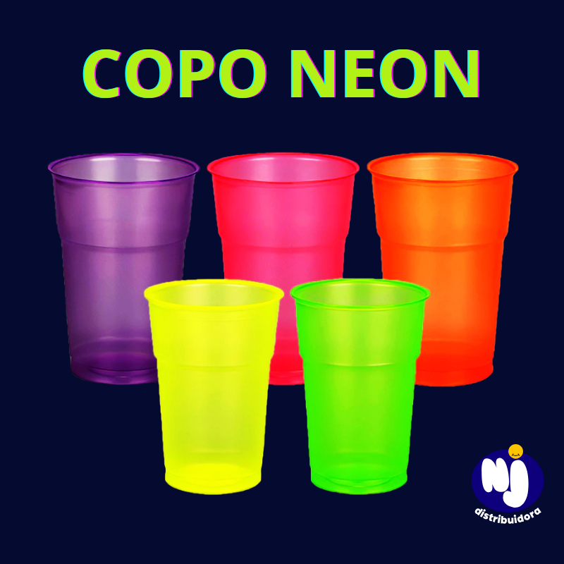 KIT 50 100 Copos Neon Premium Descartável 300ml Para Bebida Festa Aniversário Balada