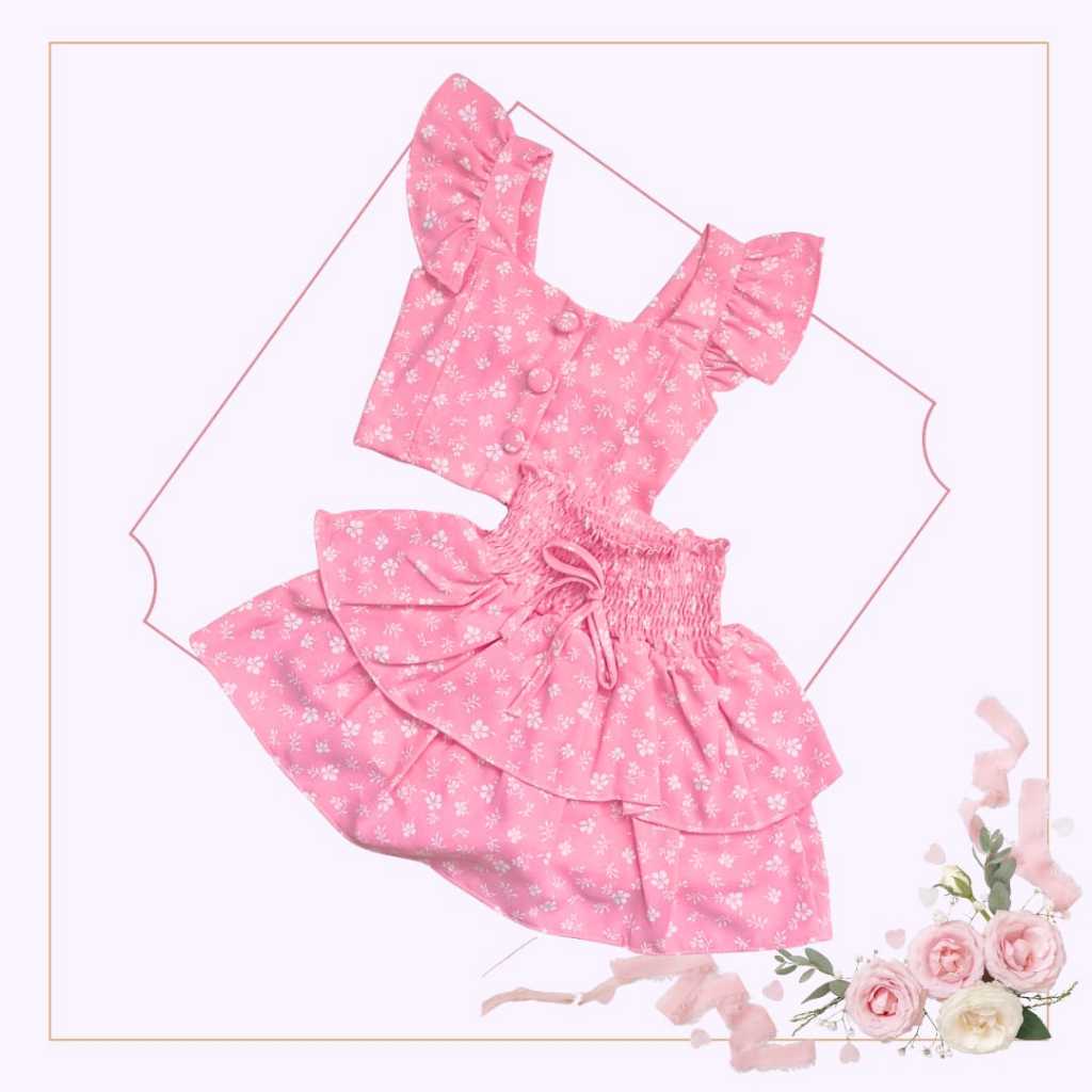 conjunto infantil feminino floral cropped com babados + saia lastex -- look menina 4 ao 10 anos