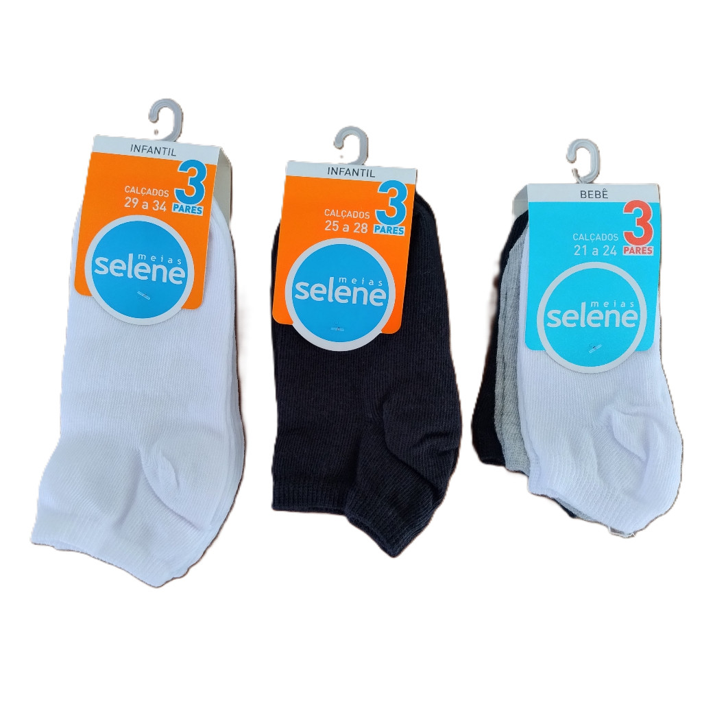 Kit 3/6 Pares Meias Selene Original Sapatilha Cano Curto Infantil Bebê Algodão Poliamida
