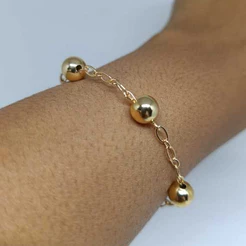 PULSEIRA DE BOLAS E CORRENTE FOLHEADA EM OURO