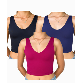 KIT 3 PECAS REGATA CROPPED COM DECOTE V DE SUPLEX POLIAMIDA PARA O VERAO em Oferta na Shopee