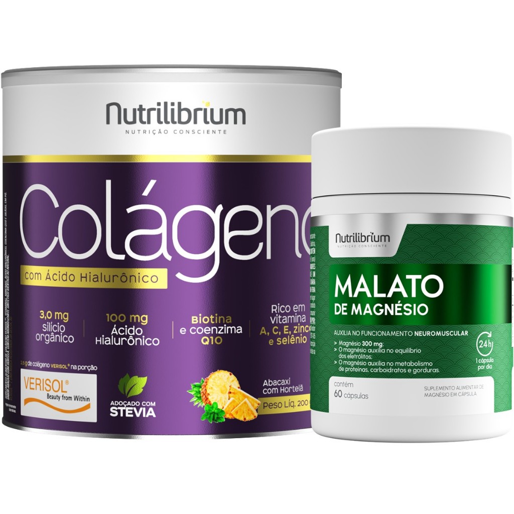 Colágeno Verisol com Ácido Hialurônico 200g + Malato De Magnésio 60 Cápsulas em Oferta na Shopee