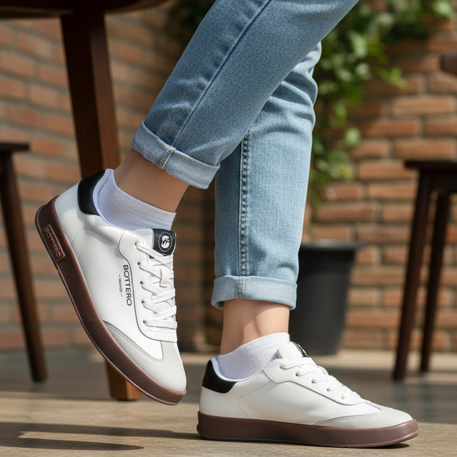 Tênis Feminino Bottero Couro Sneaker Casual Sola Reta Leve Macio Confortável Original