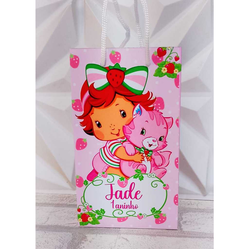 Sacolinha Personalizada MORANGUINHO BABY Aniversário Infantil Mimos e Lembrancinhas para Festa KIT PEGUE E MONTE