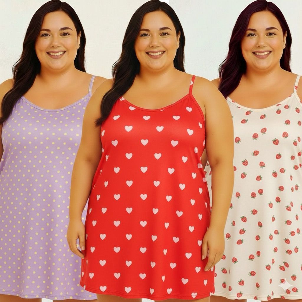 Detalhes do KIT com 3 Camisolas PLUS SIZE Extra Grande 44-46-48-50