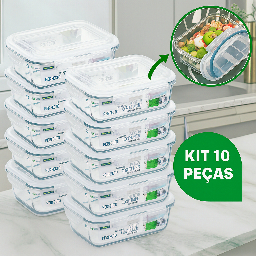 Kit 5 Potes Hermético 1040ml Vidro 4 Travas Marmita Armazenamento De Alimentos Cozinha