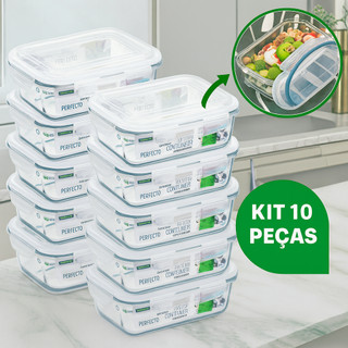 Kit 5 Potes Hermético 1040ml Vidro 4 Travas Marmita Armazenamento De Alimentos Cozinha
