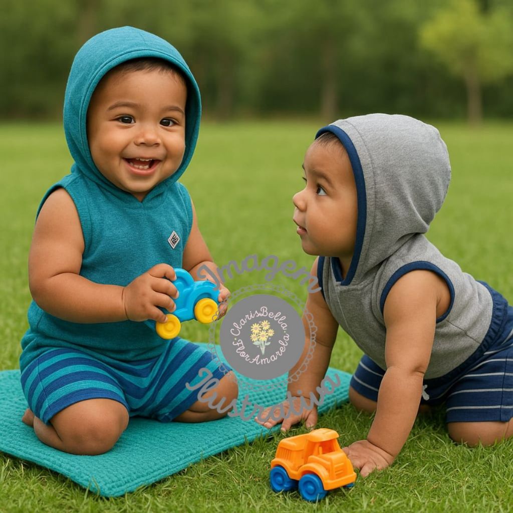 Conjunto Camiseta Regata Capuz Shorts Bebê Menino Verão Passeio Algodão Listrado 3 a 6 meses