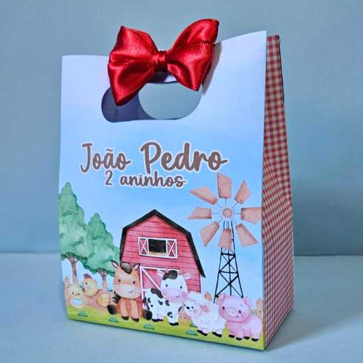 Sacolinha Personalizada Tema Fazendinha Vermelha para lembrancinha